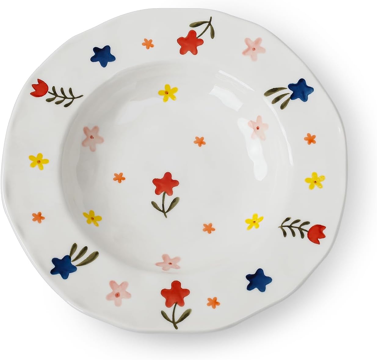 Koythin Ceramic Straw Hat Ramen Bowl Set, Pasta Bowls, Salad Serving Bowl for Noodle, Dinner, Salad, Microwave Dishwasher Safe (Large Floral Fragments)