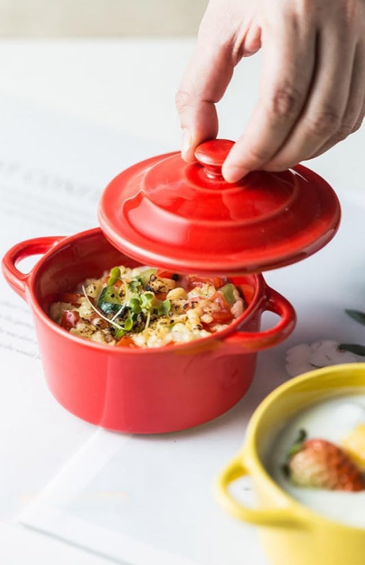 7 OZ Mini Ceramic Candy Bowl Small Candy Dish with Lid Cute Ceramic Bowl for Dessert,Snack,Baking,Fruit,Yogurt,Ice Cream,Cereal,Dipping Sauce,Side Dishes,Microwave Dishwasher Safe(red)