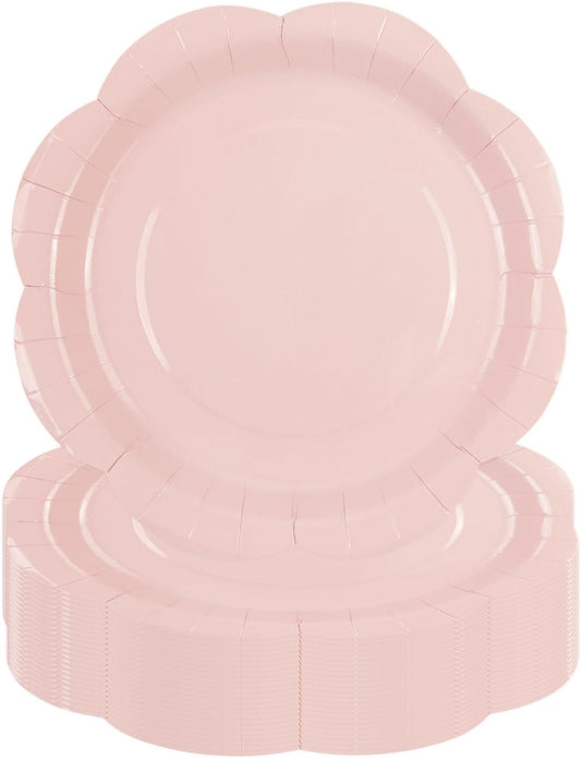 50 Pack Pink Paper Plates 7 Inch, Disposable Scalloped Plates Cake Dessert Plate for Dinner Baby Shower Wedding Bridal Shower Birthday Party Supplies (Pink, 7 inch)