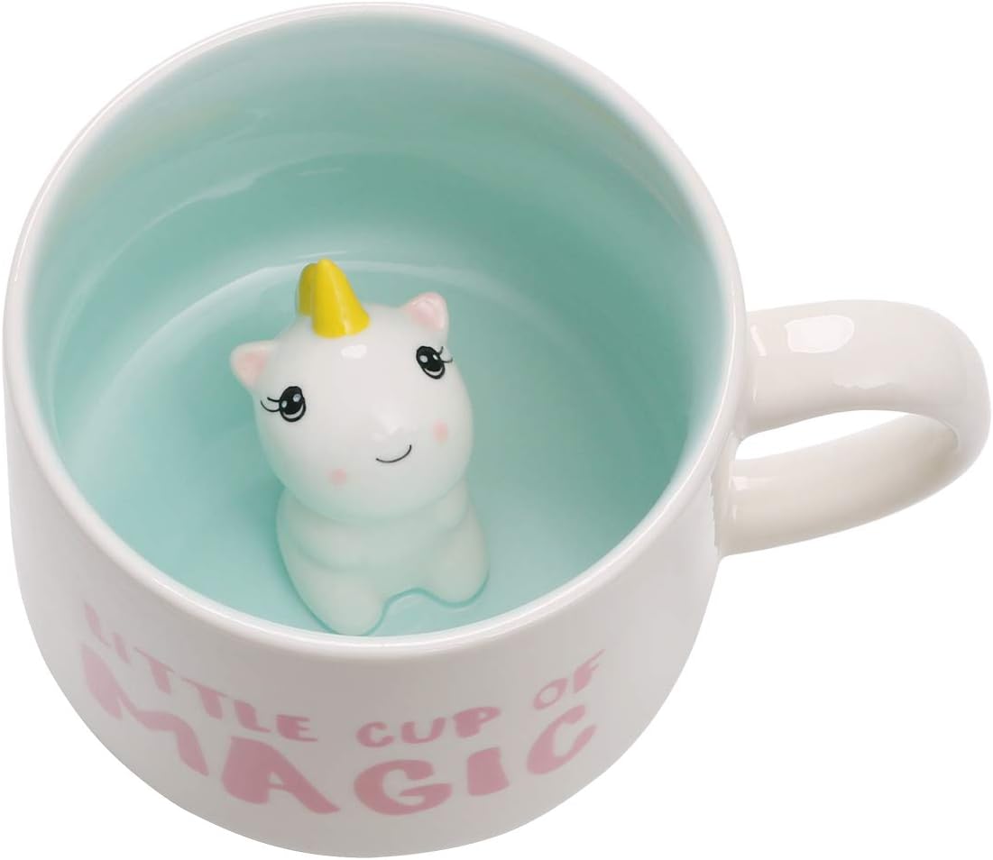 3D Animal Coffee Mug Baby Unicorn Inside,Handmade Figurine Ceramics Cup 12 oz,Christmas&Birthday&Mother's Day Surprise for Friends Family or Kids (Unicorn)
