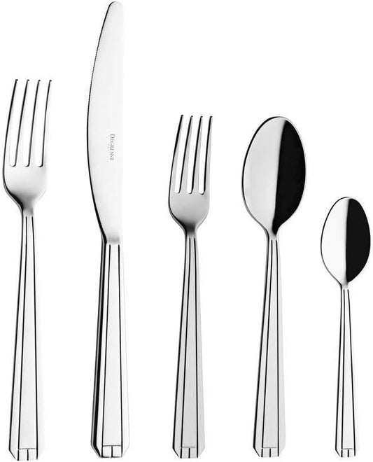 Degrenne Luxury French Cutlery Set - 5 Piece Silverware Set, Includes Forks, Spoons & Knife, Stainless Steel Flatware, Dishwasher Safe, Made in France - Normandy Mirror Collection