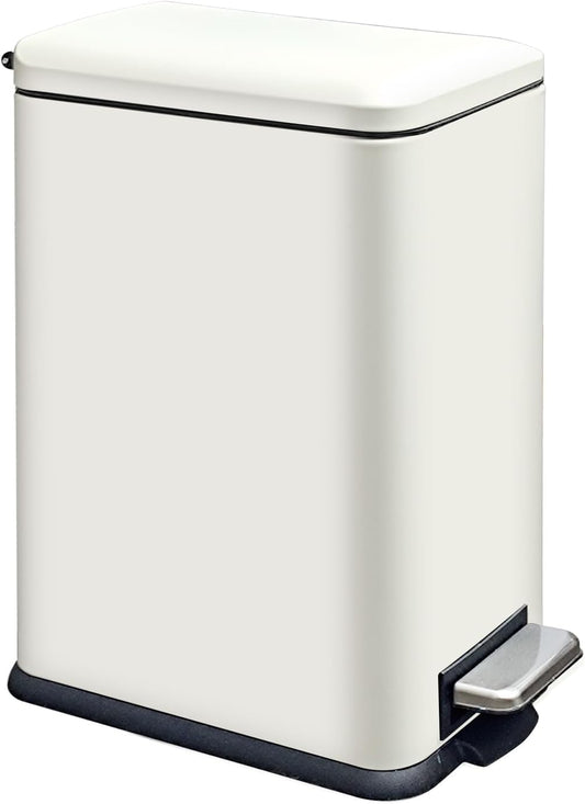 Large Bathroom Trash Can, 16.7L/ 4.4 Gallon Trash Can with Removable Wastebasket, Hand Free Garbage Can with Soft close Lid, Stainless Steel Skinny Trash Bin for Bedroom, Home Office, White
