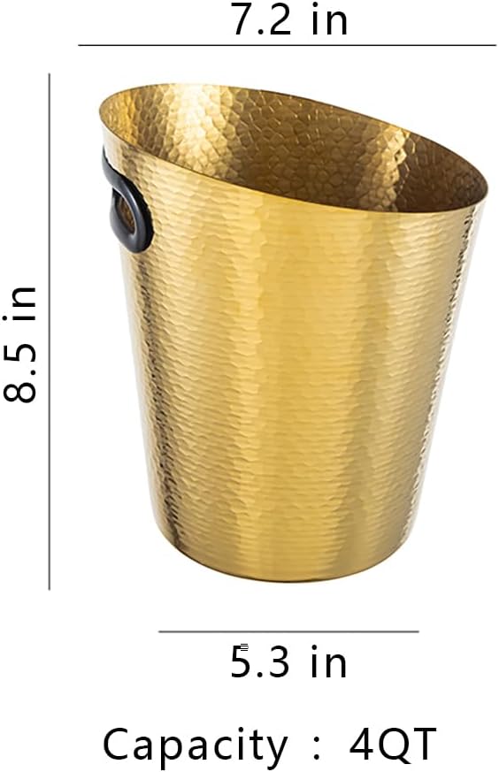 Stainless Steel Champagne Bucket with Ice Tongs - Stainless-Steel Beverage Tub - Diagonal Ice Bucket with Handle for Cocktail Bar, Wine, Home Bar Accessories, Parties - 4 Quarts - New Gold