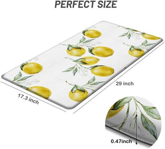 Lemon Kitchen Mats for Floor - Anti Fatigue Mats for Kitchen Floor, Cushioned Non-Skid Washable Memory Foam Rug for Office, Sink, Laundry (17.3"×29"×0.47") Lemon