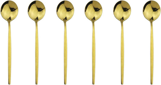 Gugrida Mirror Polished Gold Cute Coffee Spoon Tea spoon Sugar Spoons Mini Coffee Spoons, Light weight design Stainless Steel Flatware Cutlery Set for 6, 5.12-Inch