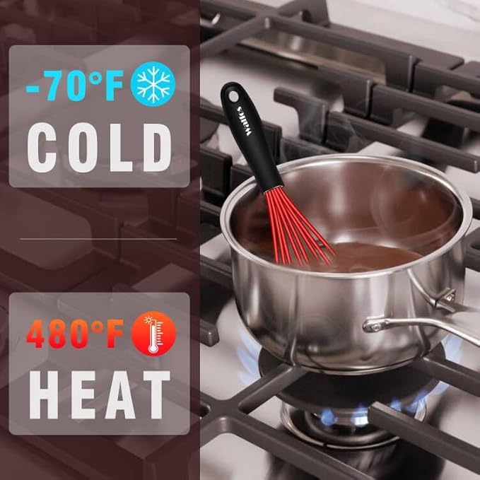 Walfos Mini Whisk Red Small whisk-Non Scatch Rubber Coated Whisk,small silicone whisk 5 & 7 inch Tiny Whisk,Nice for mixing and stirring small batches of powder and sauce in small bowl containers.2pcs