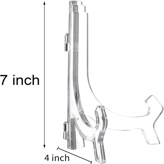 HESTYA 6 Pack 7 Inch Acrylic Easel Stand, Display Stand, Plate Holder for Display, Photo Holder Picture Frame Book(Clear)
