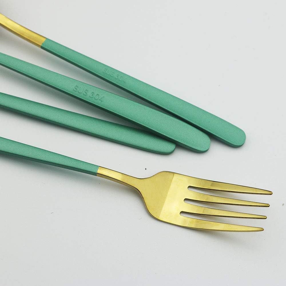 JASHII Flatware Set SUS304 Stainless Steel Silverware Set 20-Piece Cutlery Set, Smooth Surface and Mirror Polish, Fit for Kitchen Hotel Restaurant Tableware Set.(Green gold)