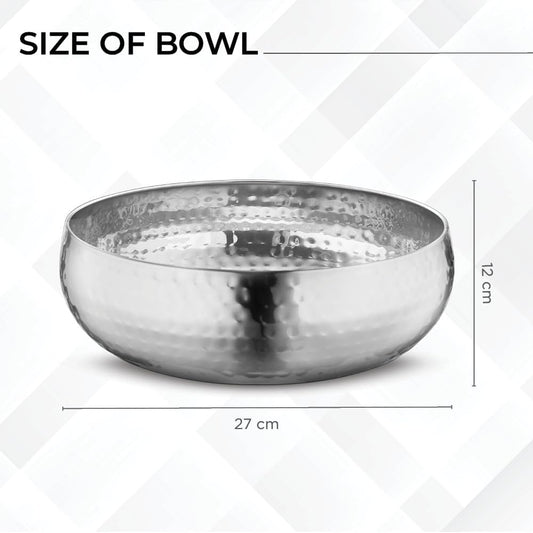 Avador® Set of 3 Premium Stainless Steel Salad Mixing Bowl Hammered Finish | Handmade | Includes Salad Serving Utensils (Stainless Steel)