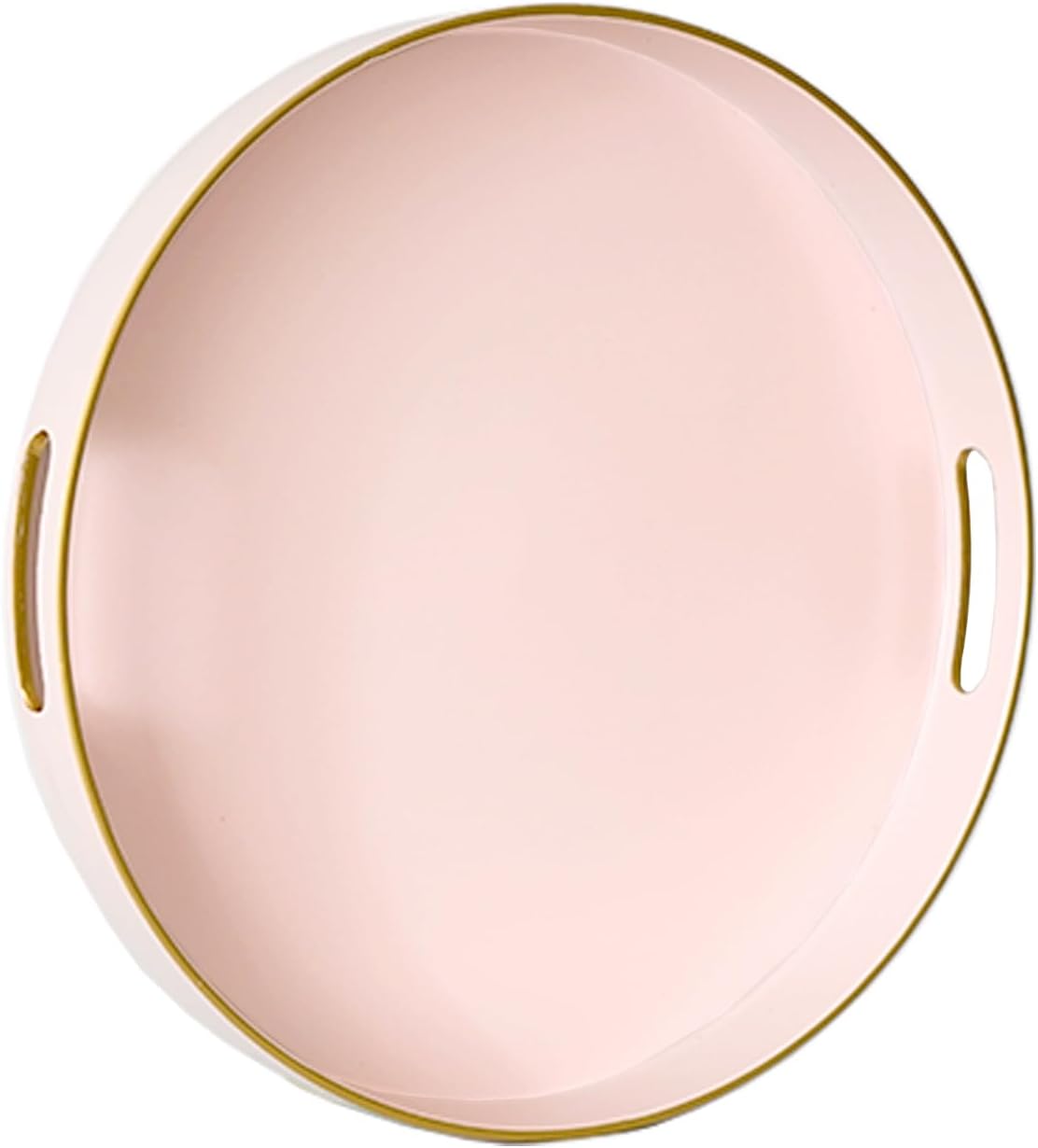 Gifturbo Matte Pink Decorative Serving Tray,Round Serving Trays with Handles, Coffee Table Tray Ottoman Round Plastic Trays for Living Room, Bathroom