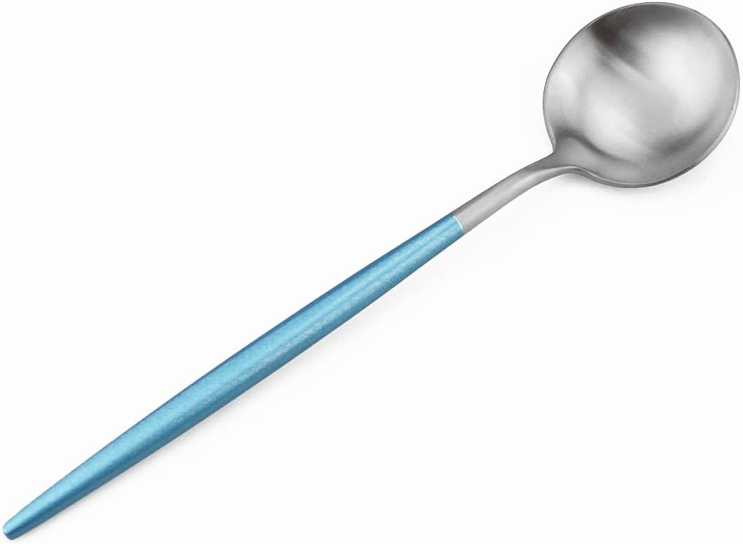 Gugrida Luxury Flatware, Royal 5 Piece Matte Blue Handle 18/10 Stainless Steel Tableware Sets for 1 Including Forks Spoons Knives, Camping Silverware Travel Utensils Set Cutlery (Blue Silver)