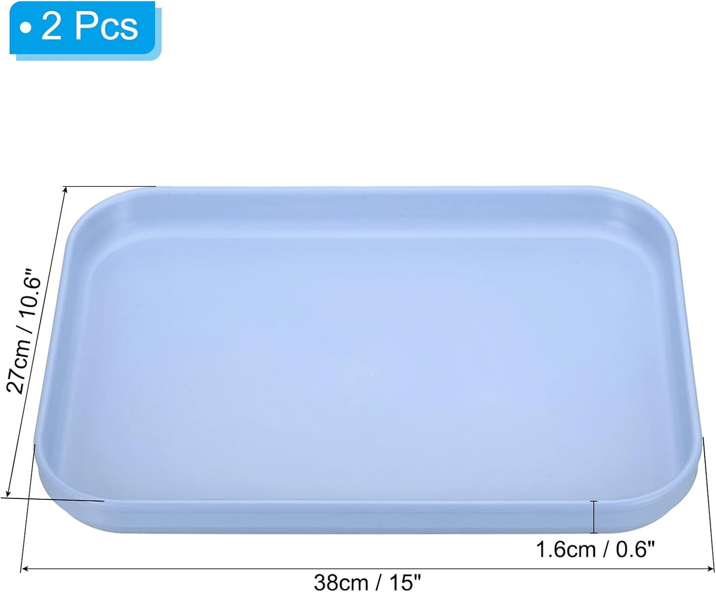 PATIKIL Plastic Fast Food Serving Tray, 2 Pcs 15" x 10.6" Reusable Rectangular Cafeteria Serving Platter for Party Kitchen Restaurant, Light Blue
