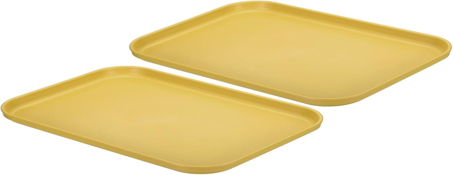 PATIKIL Plastic Fast Food Serving Tray, 2 Pcs 15" x 10.6" Reusable Rectangular Cafeteria Serving Platter for Party Kitchen Restaurant, Yellow