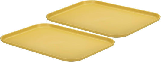 PATIKIL Plastic Fast Food Serving Tray, 2 Pcs 15" x 10.6" Reusable Rectangular Cafeteria Serving Platter for Party Kitchen Restaurant, Yellow