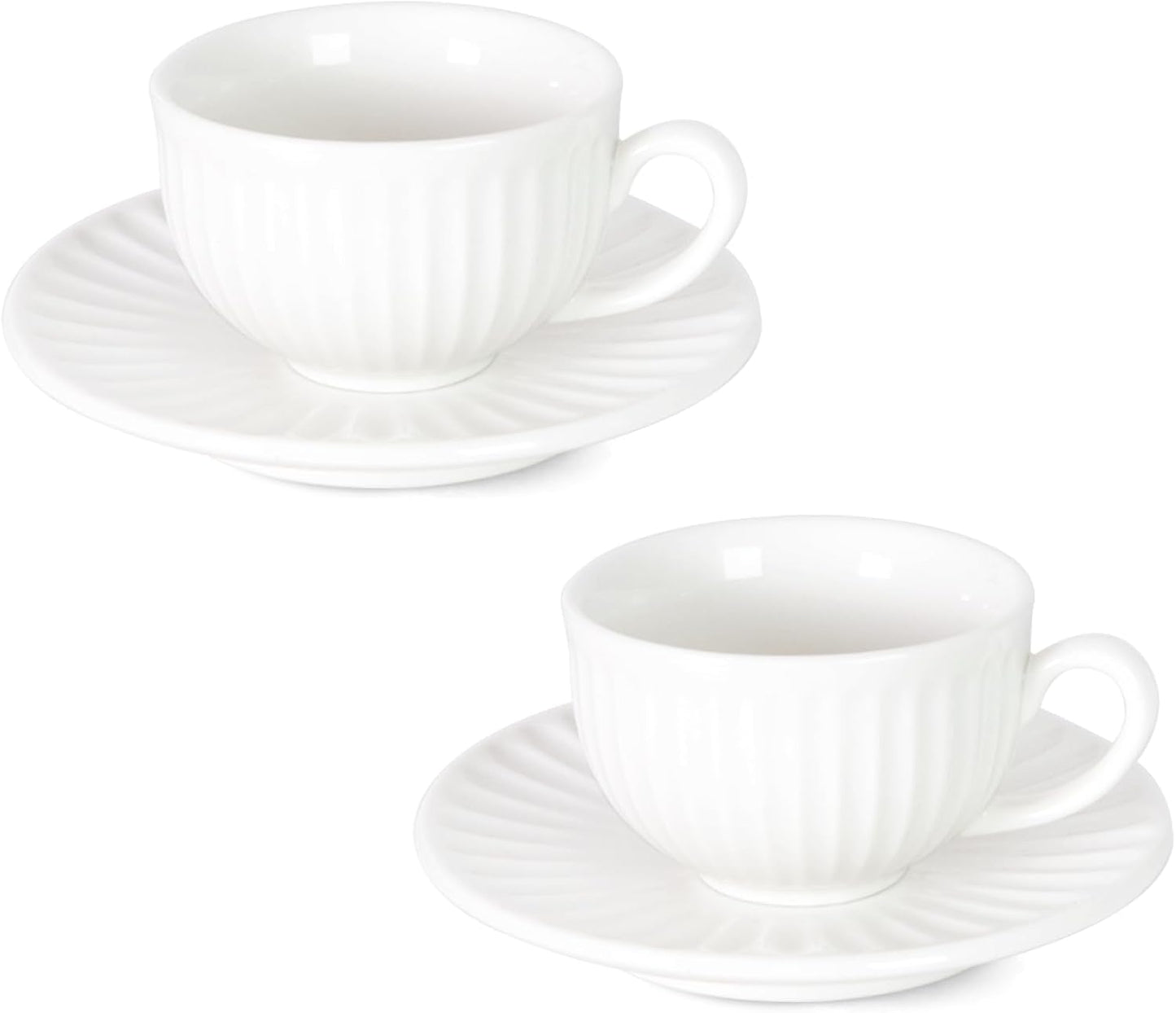 2 oz White Espresso Cups Set of 2, Ceramic Cappuccino Cups with Saucers, Durable Porcelain Tea Set & Modern Coffee Cup Collection, Coffee Lover Gifts