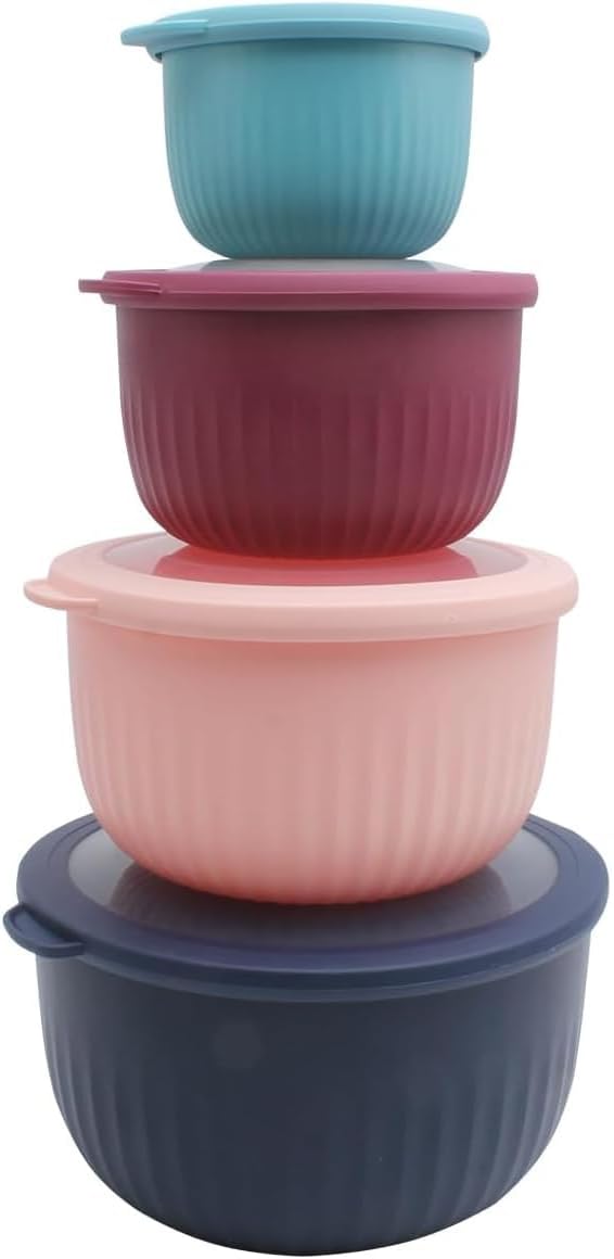 COOK WITH COLOR Prep Bowls with Lids- Wide and Deep Nesting Plastic Small Mixing Bowl Set with Lids, 8 Piece Set - Deep Bowls, Navy