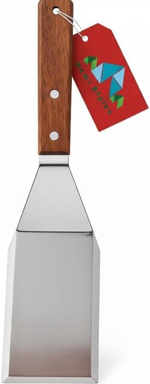 Homi Styles Metal Spatula Beveled Edges, Stainless Steel Grill Spatula with Wood Handle for Skillets, Griddles & Pancake Flipper for Burgers, Omelet, and Versatile for Culinary Task, 11 x 3 inches
