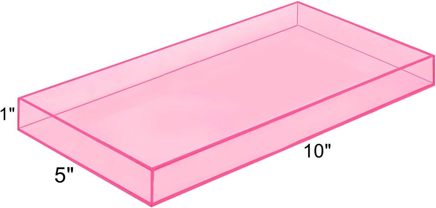 ROYALITA Acrylic Tray Bathroom Tray for Countertop, Guest Towel Holder Tray for Napkin Perfume Jewelry Makeup, Vanity Trays for Soap Dispenser, Aromatherapy, Cup & Candle, Pink