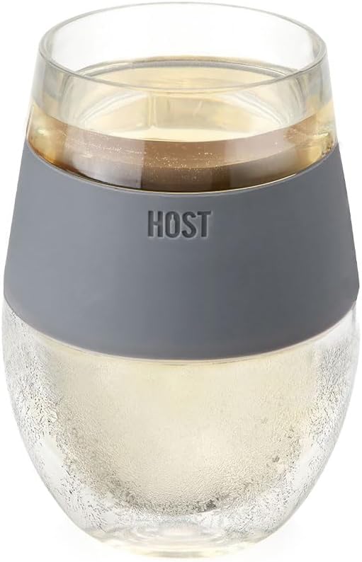 HOST Cooling Cup Plastic Double Wall Insulated Freezable Drink Chilling Tumbler with Freezing Gel Wine Glasses for Red and White Wine, 8.5 oz, Grey Set of 1
