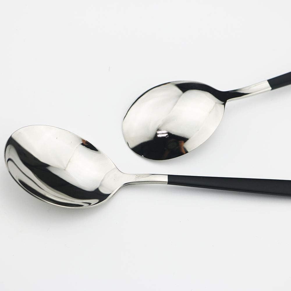 JASHII 20-Piece SUS304 Stainless Steel Flatware Set, Mirror Polished Black Silver Silverware Set Dinner Knife Fork Spoon Dessert Fork Salad Spoon Service for 4.(Black silver)