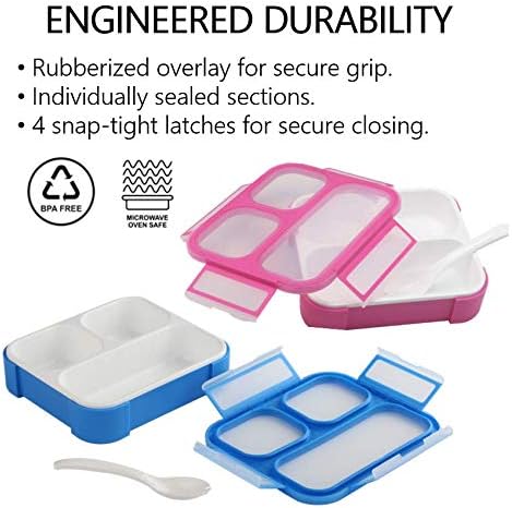 Bento Box for Kids, Toddler Lunch-Box for Small Boys Girls in School, Pre-School or Daycare, Leakproof 3 Compartment Containers for Portion Control Snacks for Adults, BPA Free. Medium Blue Pink 2 pack
