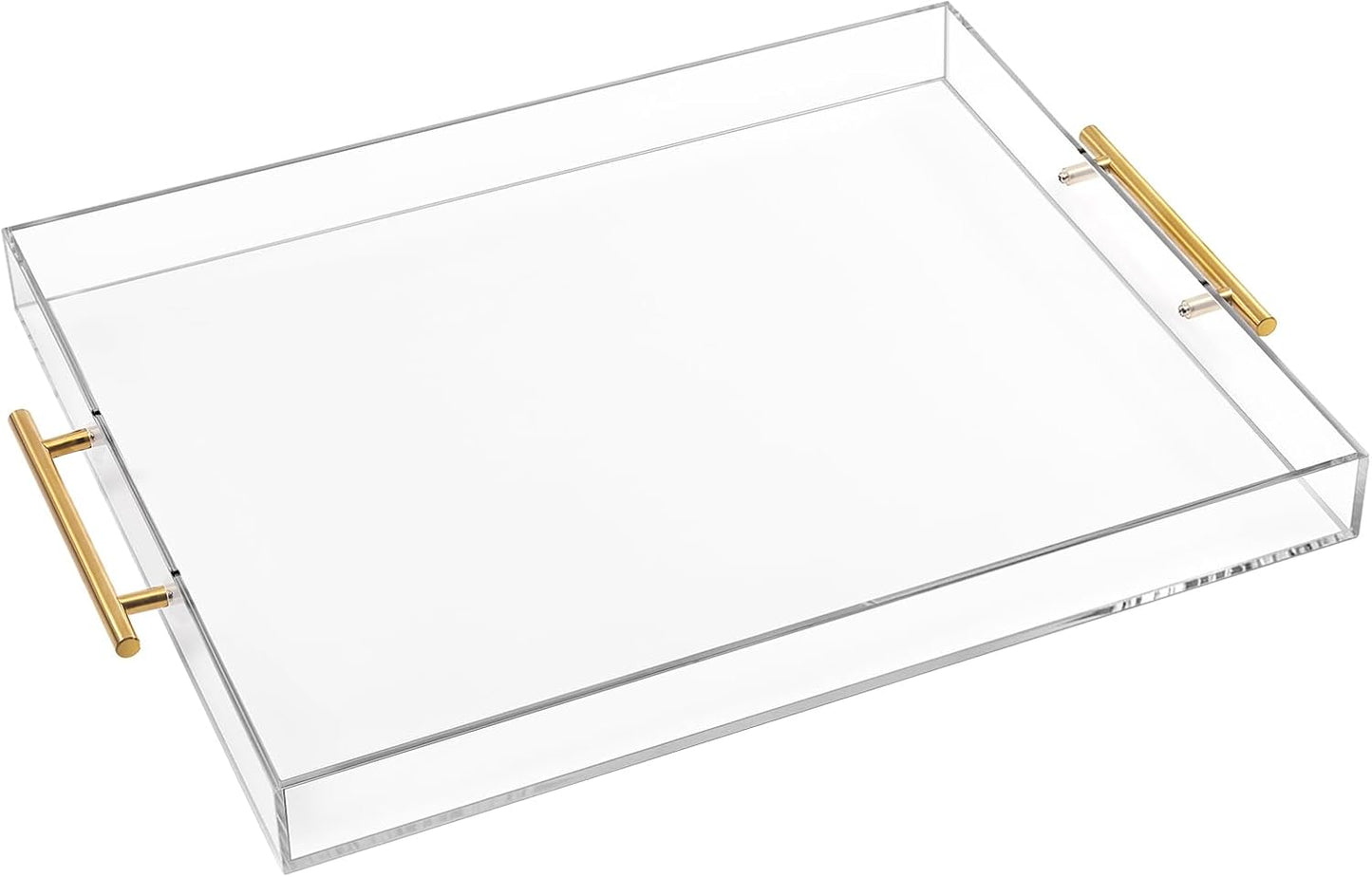 Large Clear Acrylic Serving Tray (14×18 Inches) with Gold Handles Spill Proof Acrylic Decorative Tray Organiser for Ottoman Coffee Table Countertop