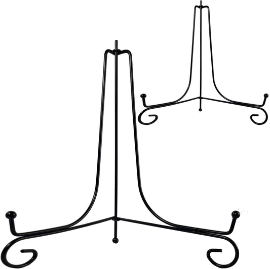 2PCS Premium Black Iron Plate Stands for Display 10 Inch, Decorative Solid Metal Plate Holders for Displaying, Mini Easel, Frame, Book, Card, Plaque, Bowl, Picture Stands for Display