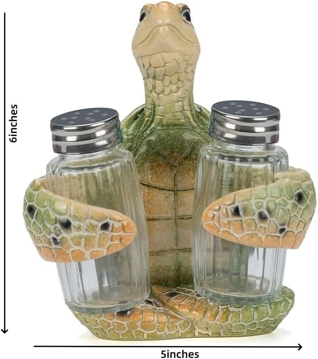 Decorative Green Sea Turtle Salt and Pepper Shaker Holder, Coastal Kitchen Decor (Greenturtle)