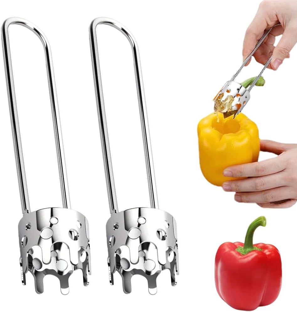 2 Pcs Fruit and Vegetable Corer Tool, Red Bell Pepper Seed Corer, Stainless Steel Apple Core Remover Kitchen Gadget for Pepper Pineapple Pear Apple Corer (2Pcs A)