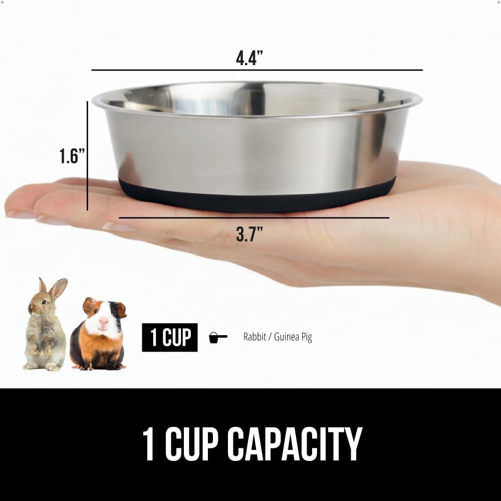 GORILLA GRIP Set of 2 Dog Bowls, Heavy Duty Metal Food and Water Bowl for Feeding Dogs and Cats, Dishwasher Safe, Rust Resistant Stainless Steel, BPA Free Rubber Base, Holds 1 Cup (8 fl oz), Black