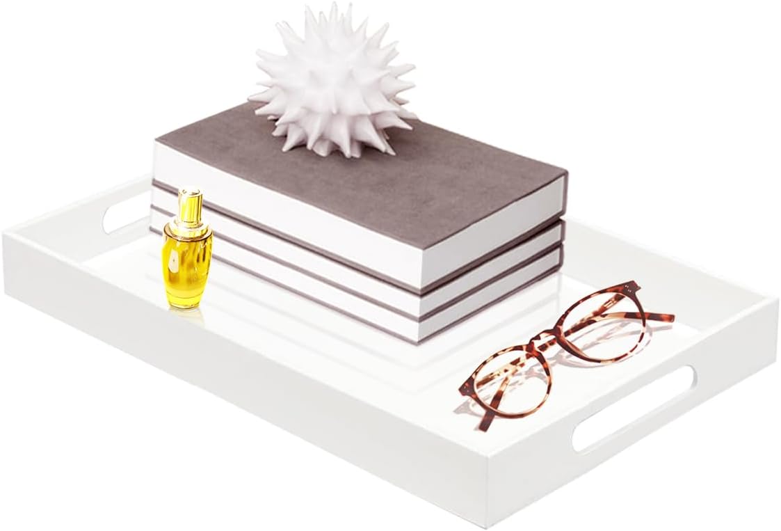 SetGame Acrylic Serving Tray with Handles, Bathroom Desktop Decorative Storage Arylic Trays, Simple Vanity Tray Food Tea Fruit Dinner Snack Tray for Bar Kitchen Party