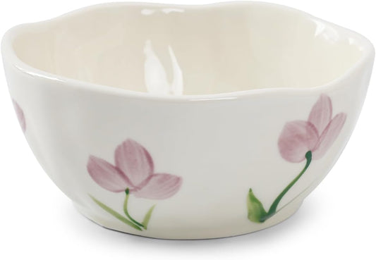 Koythin Ceramic Cereal Bowl, Cute Flowers Pattern Kitchen Bowls for Cereal, Salad, Pasta, Soup, Dessert, Serving, Home Decor, Microwave and Dishwasher Safe (Purple Tulip)