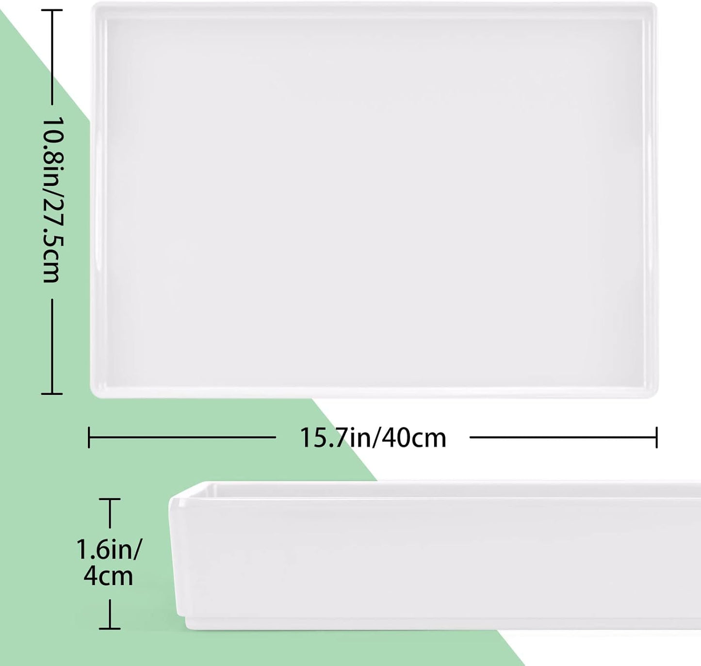 Serving Tray with Handles-10x15Inch White Melamine Modern Serving Platters,Serving Wine,Coffee,Breakfast/Kitchen Countertop Tray/Makeup Drawer Organizer/Vanity Table Tray/Decorative Tray