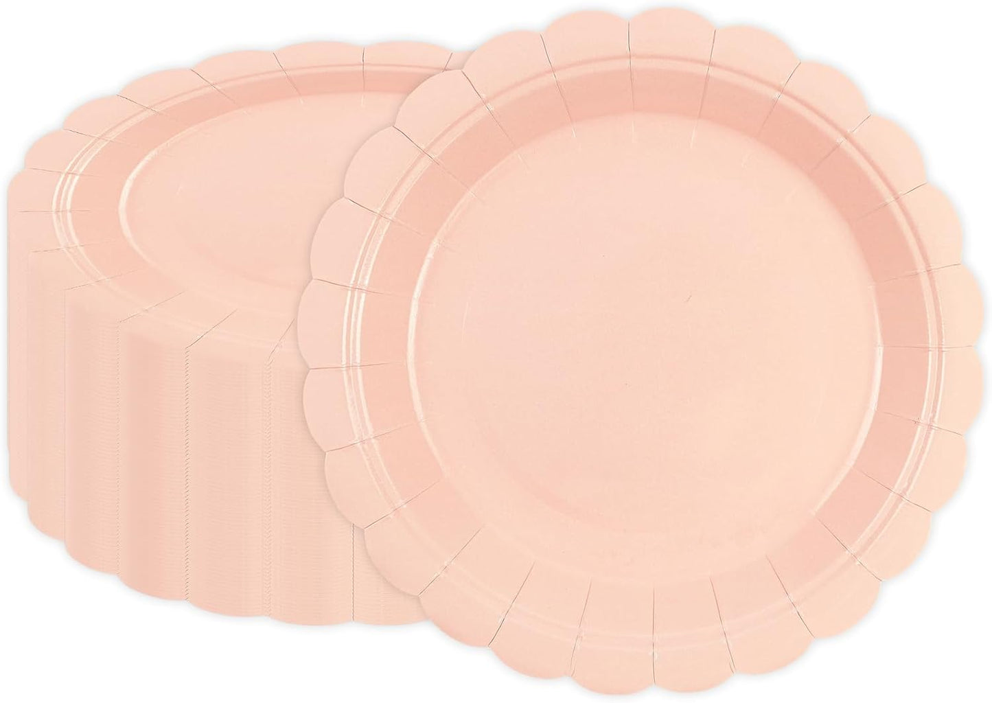 50Pcs Pink Paper Plates-7 Inch Solid Color Scalloped Disposable Birthday Dinnerware Set Disposable Dinner Party Supplies for Wedding Baby Shower Fall Pininc Birthday Table Decor