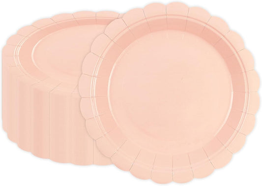 50Pcs Pink Paper Plates-7 Inch Solid Color Scalloped Disposable Birthday Dinnerware Set Disposable Dinner Party Supplies for Wedding Baby Shower Fall Pininc Birthday Table Decor