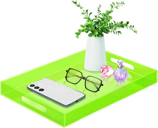 SetGame Acrylic Serving Tray with Handles, Bathroom Desktop Decorative Storage Arylic Trays, Simple Vanity Tray Food Tea Fruit Dinner Snack Tray for Bar Kitchen Party