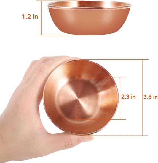 8 Pack 3.5inch Stainless Steel Sauce Dishes Mini Individual Saucers Bowl Round Seasoning Dishes Sushi Dipping Bowl Appetizer Plates, Rose Gold