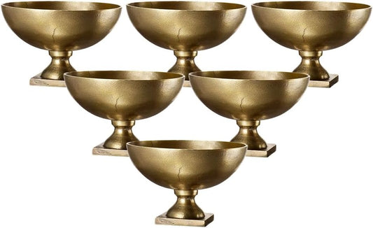 Serene Spaces Living Antique Brass Pedestal Bowl, Vintage Wedding Centerpiece, Fruit, Flower Vase for Dining Table, Entry Way, Console Table, Holiday Decor, 10" Diameter & 6.75" Tall, Set of 6