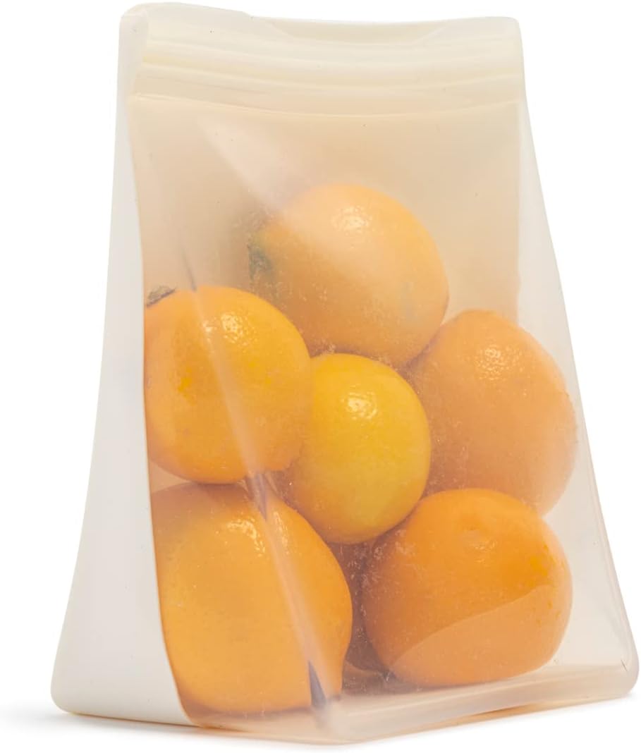 W&P Porter Silicone Reusable Storage Bags, Stand-Up Variety 2 Pack (36oz, 50oz), Cream, Food Storage Container, Microwave and Dishwasher Safe, Easy Cleaning