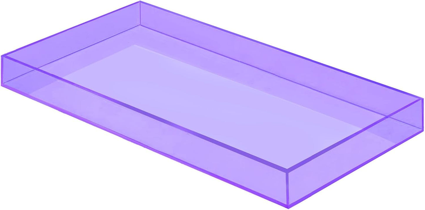 ROYALITA Acrylic Tray Bathroom Tray for Countertop, Guest Towel Holder Tray for Napkin Perfume Jewelry Makeup, Vanity Trays for Soap Dispenser, Aromatherapy, Cup & Candle, Purple