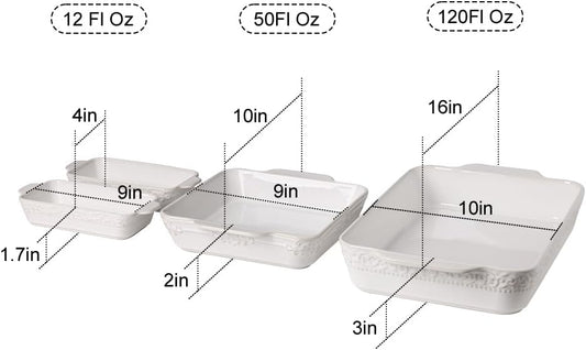 Sweejar Casserole Dishes for Oven, Ceramic Bakeware Set of 4, Rectangular Baking Dish with Handles, Lasagna Pans for Cooking, Gratin, Roasting, Banquet and Daily Use (Kiln-Change White)