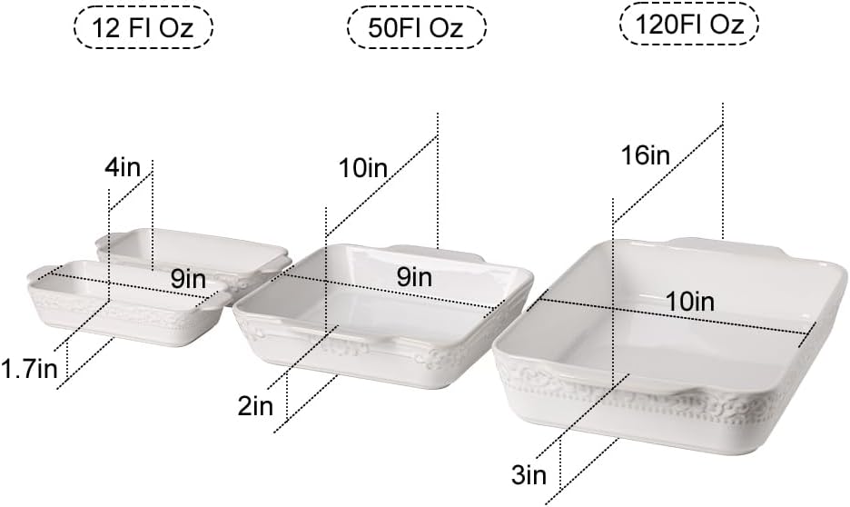 Sweejar Ceramic Bakeware Set of 4, Casserole Dishes for Oven, Rectangular Baking Dish with Handles, Lasagna Pans Deep for Cooking, Gratin, Roasting, Banquet and Daily Use (White)