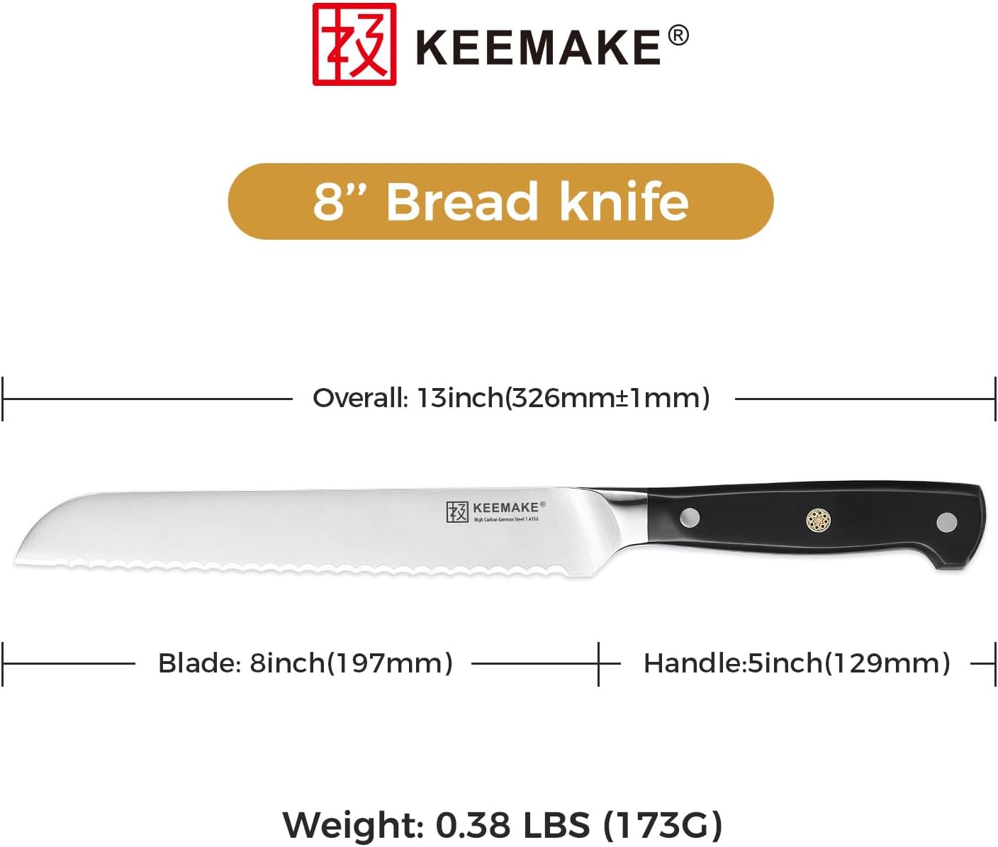 KEEMAKE 8 Inch Serrated Bread Knife for Homemade Bread, High Carbon Stainless Steel Razor Sharp Carving Knife, Sourdough Knife for Slicing Homemade Bread, Bagels, Cake