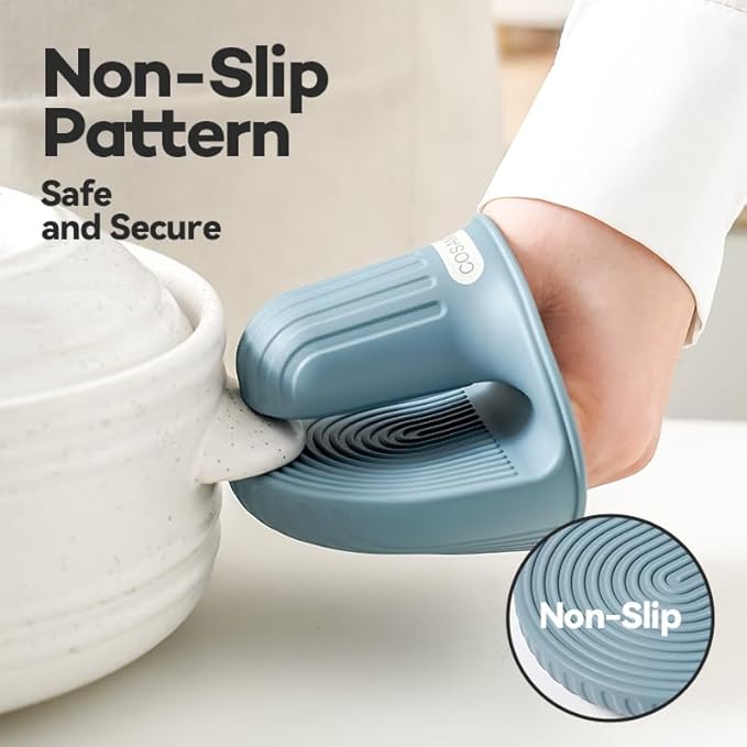 Silicone Oven Mitts Heat Resistant Mini Oven Gloves and Pot Holders Set for Kitchen Non Slip Waterproof Pinch Grips for Cooking and Baking Set of 2