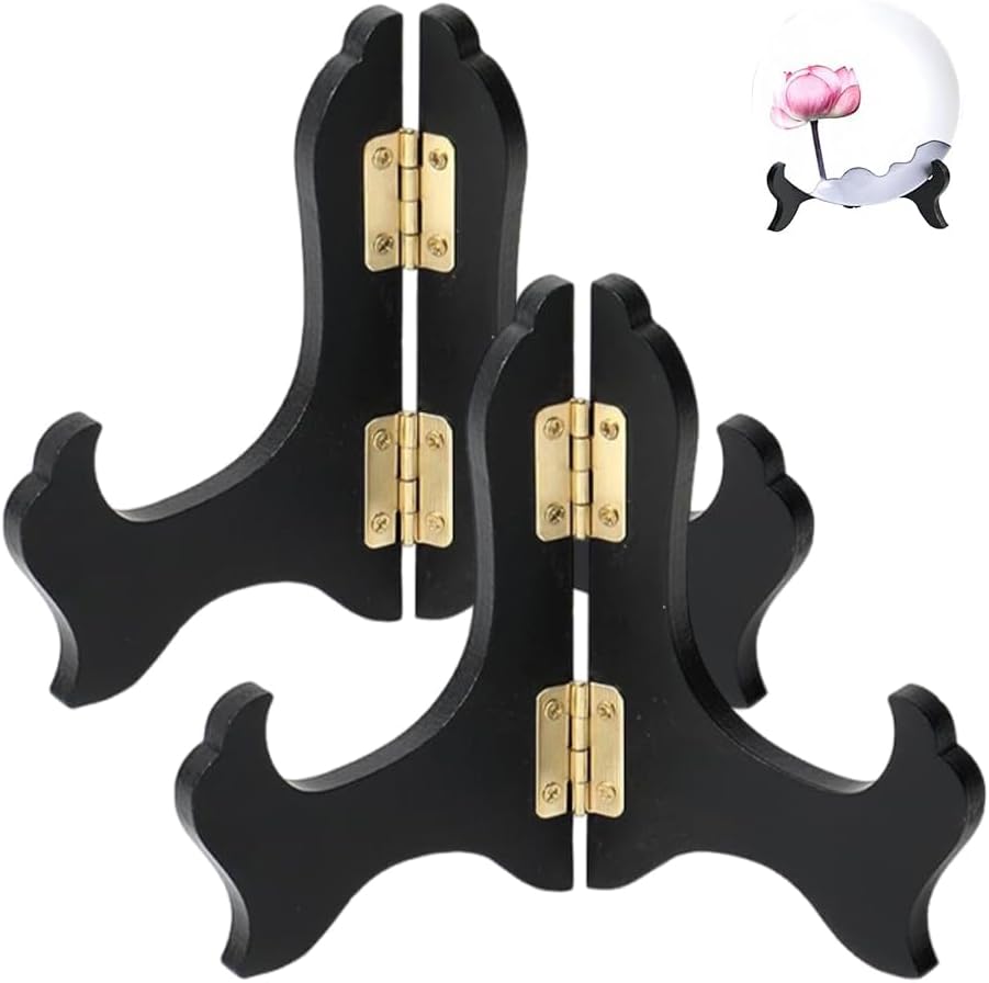 Wooden Display Stand,Black Wooden Plate Holder Easels,Oriental Furniture Wood Display Stand Home Decoration Plate Stand,Weddings Birthday Tables Pictures to Display,4 Inches,2 Packs.