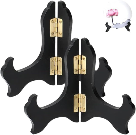 Wooden Display Stand,Black Wooden Plate Holder Easels,Oriental Furniture Wood Display Stand Home Decoration Plate Stand,Weddings Birthday Tables Pictures to Display,4 Inches,2 Packs.