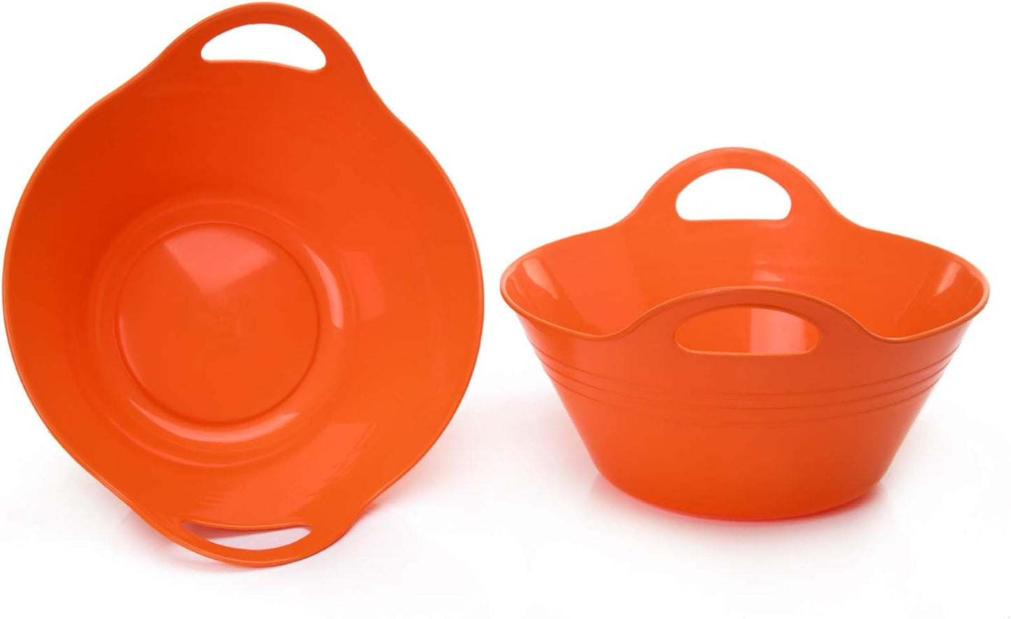 Mintra Home Plastic Bowls with Handles – Ideal for Popcorn, Cereals, Snacks, Kitchen Use & Halloween Trick or Treats Candies – Durable, Lightweight, Dishwasher Friendly – Orange, 11.25W x 5H (2 Pack)