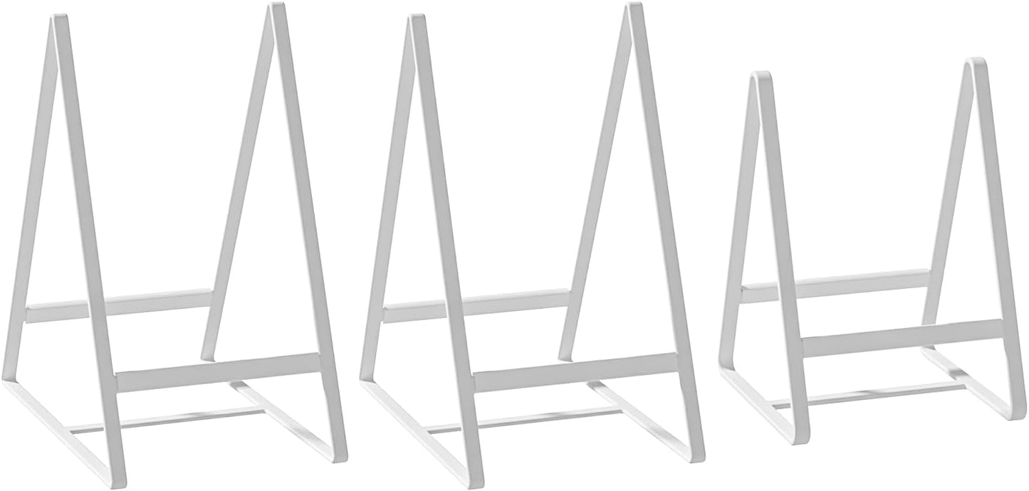 2 Large 1 Small Triangle Plate Holders Organizers Upright Cabinet Dish Drying Racks Metal Plate Dish Organizers Racks Stands for Countertop and Cupboard White