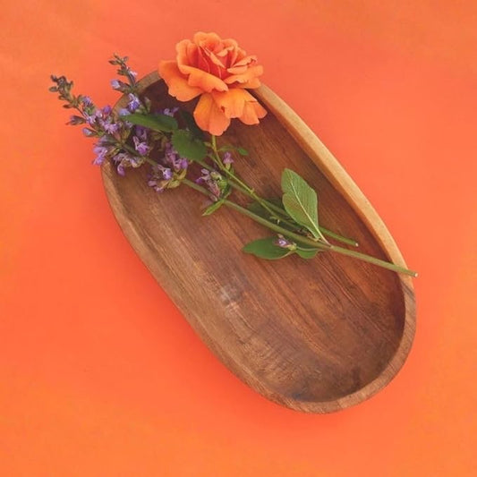 Rustic Olive Wood Bowl, Serving Dish for Salad, Pasta, Fruit, Kitchen Countertop Decor, Handcarved, 13 Inch Wide, Oval Shape