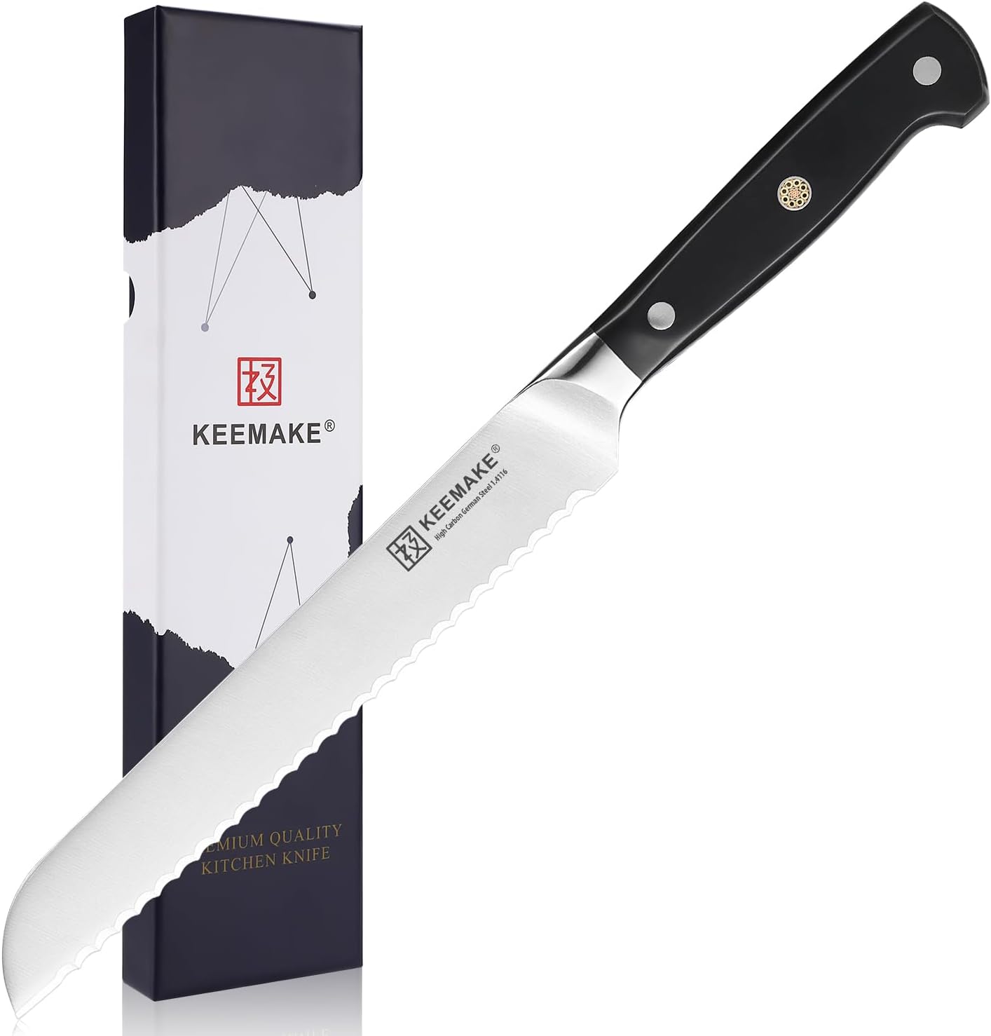 KEEMAKE 8 Inch Serrated Bread Knife for Homemade Bread, High Carbon Stainless Steel Razor Sharp Carving Knife, Sourdough Knife for Slicing Homemade Bread, Bagels, Cake